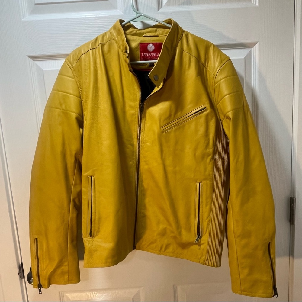 Laverapelle Yellow Leather Racing Jacket Size XL